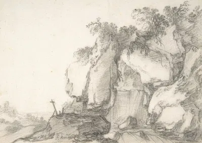 Rocks Overgrown with Bushes by François van Knibbergen — digital art print download