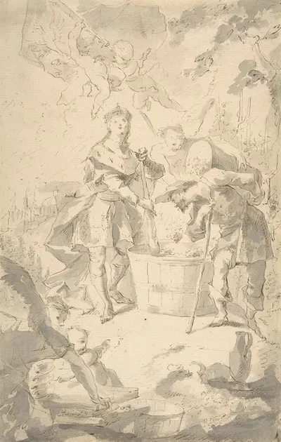 Saint Wenceslas at the Vintage, Attended by Angels and Putti by Франц Антон Маульберц — digital art print download