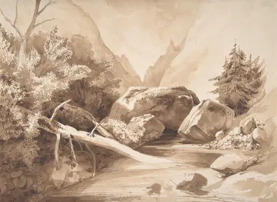 Mountainous Landscape with a Brook by Франц Кобелл — digital art print download