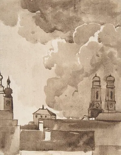 View of Munich with Marienkirche on right by Франц Кобелл — digital art print download
