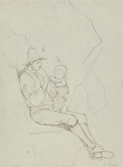 A Seated Italian Shepherd with a Small Child on his lap by Франц Теобальд Хорни — digital art print download