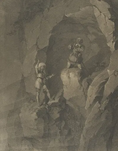Soldiers in a Cave Receiving Blessings from Heaven by Франц фон Хауслаб младший — digital art print download