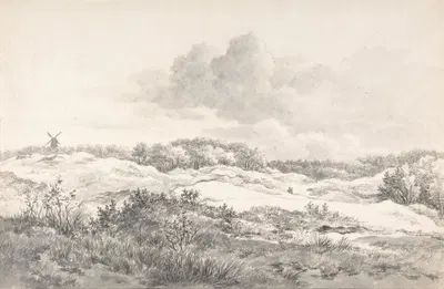 Wooded Dune Landscape near Haarlem, with Windmill and a Pair of Figures by Gerrit Jan Michaëlis — digital art print download