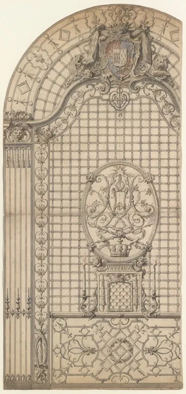 Design for the Wrought-Iron Entrance Grille of a Chapel by Gilles-Marie Oppenord — digital art print download
