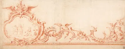 Ornament Drawing with Cartouche, Putti, and Monkeys by Gilles-Marie Oppenord — digital art print download