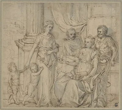 Cornelia, Mother of the Gracchi, Pointing to her Children as her Most Precious Ornaments by Гиллис Мостаерт — digital art…