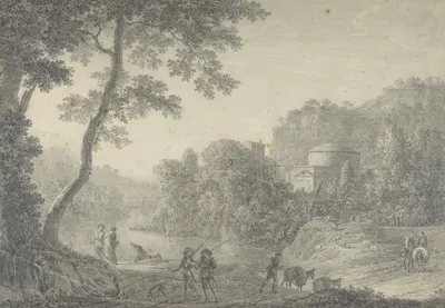 Classical Landscape with Hunters in the Foreground by Джованни Баттиста Лузиери, 1755–1821 — digital art print download