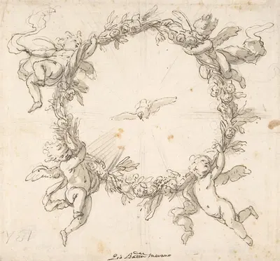The Holy Spirit Surrounded by a Wreath of Flowers Held up by Infant Angels by Giovanni Battista Merano — digital art print…