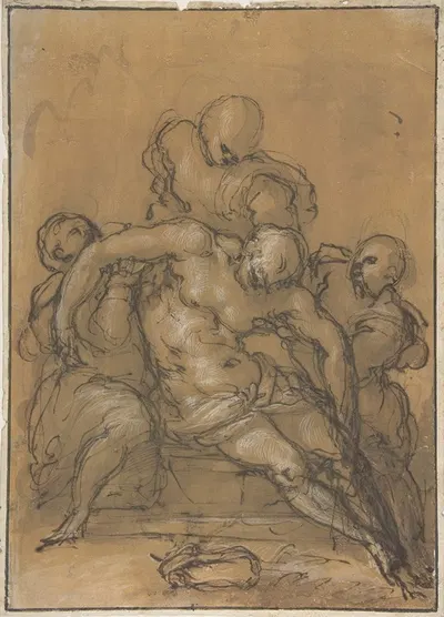 The Dead Christ Supported by Three Figures by Giovanni Battista Naldini — digital art print download