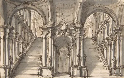 Design for a Stage Set; Double Stairway Pierced by an Arcade by Giovanni Battista Natali III, 1698–1765 — digital art print…