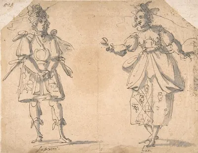 Drawings for Two Masquerade or Ballet Costumes ('Sospiri' and 'Baci') by Giovanni Battista Paggi, 1554–1627 — digital art…