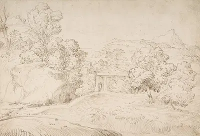 Landscape with a Pedimented Temple and Two Figures by Джованни Франческо Гримальди — digital art print download