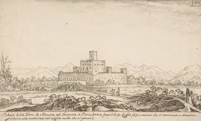 View of Motrone Castle (before its demolition around 1692) by Джованни Франческо Гримальди — digital art print download