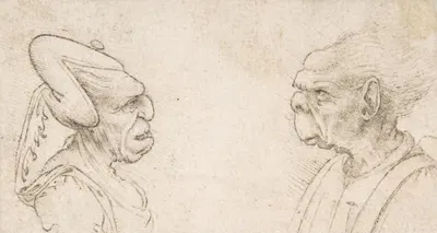 A Grotesque Couple; Old Woman with an Elaborate Headdress and Old Man with Large Ears and Lacking a Chin by Francesco…