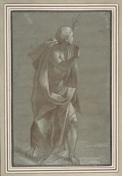 Standing Male Draped Figure With His Hands Raised by Giovanni Paolo Lomazzo — digital art print download