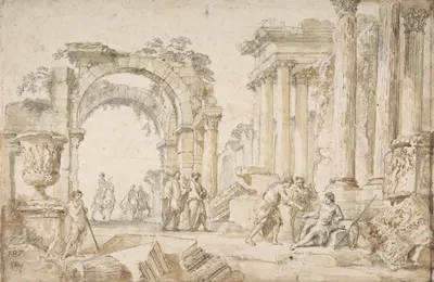 Figures in Classical Ruins by Джованни Паоло Панино, 1691–1765 — digital art print download