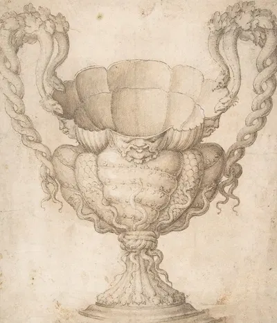 Design for a Decorated Drinking Cup with Floriated Heads around Large Mouth, Intertwined Serpents as Handles by Джулио…