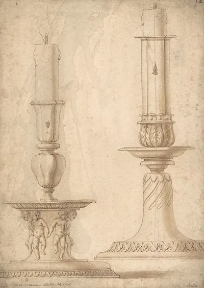 Design for Two Candlesticks with decorated Bases by Джулио Романо — digital art print download