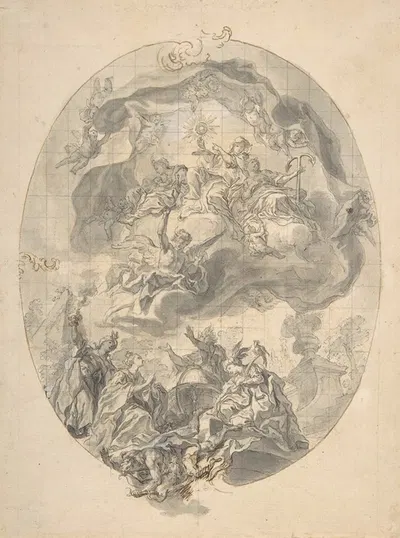 Veneration of the Eucharist by the Peoples of the World (Allegories of the Four Continents) by Gottfried Bernhard Goetz —…