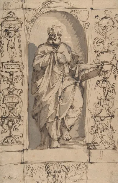 Draped Male Figure Standing in a Niche by Gregorio Lazzarini, 1655–1730 — digital art print download