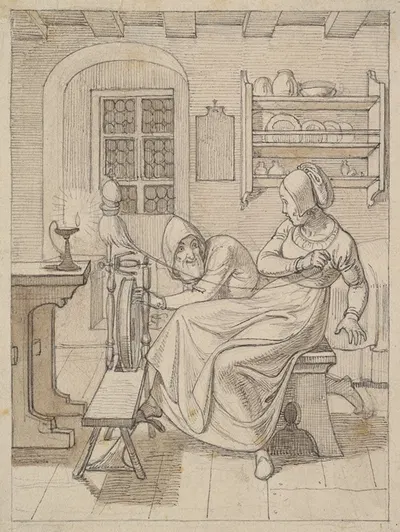 Rumpelstiltskin at the Spinning-Wheel and the Dwarf by Gustav Heinrich Naecke — digital art print download