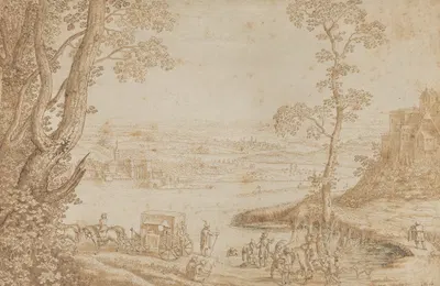 A River Landscape with the Baptism of the Eunuch by Hendrik Hondius the Elder — digital art print download