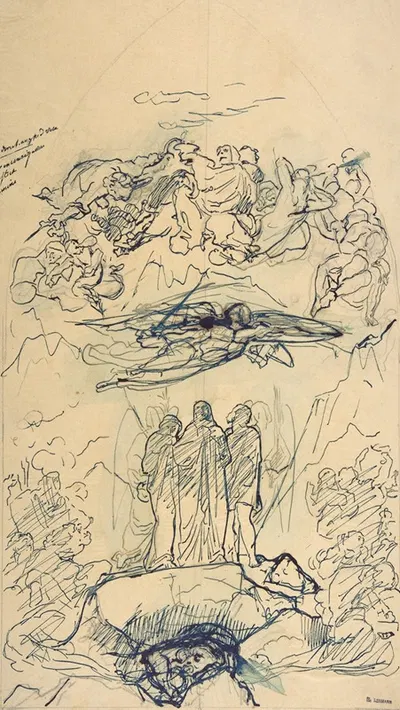 Composition Study with Three Figures Standing on a Rock by Henri Lehmann — digital art print download