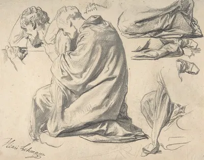 Kneeling Draped Male Figure, Facing Left by Henri Lehmann, 1859 — digital art print download