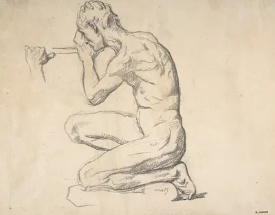 Kneeling Nude Male Figure, Facing Left by Henri Lehmann, 1859 — digital art print download