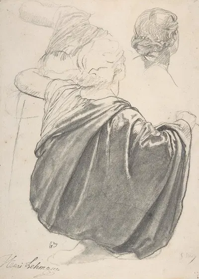 Studies of a Draped Female Figure, Kneeling, Seen from the Back, for the East Transept of the Chruch of Sainte-Clothilde,…