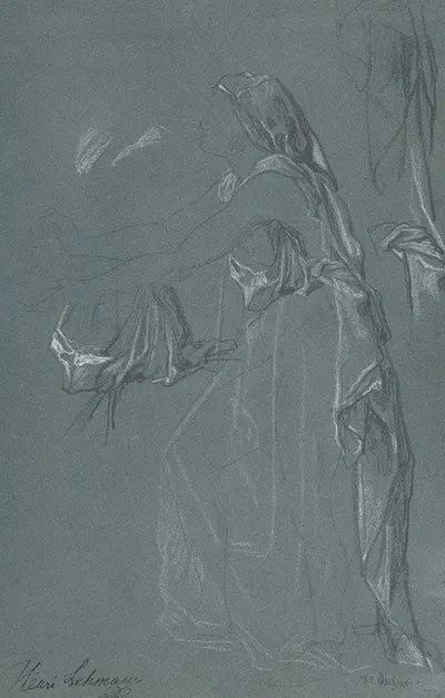 Study for the figure of Sarah in the now-lost painting,Tobias Brings His Bride Sarah to the House of His Father, Tobit, by…