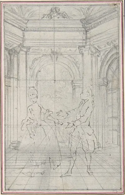 Design for a Scene in de Laujon's 'L'Amoureux de quinze ans, ou la Double-Fête…' by Hubert-François Gravelot — digital art…
