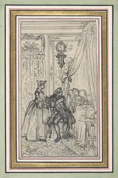 Study for a frontispiece for 'Histoire de Miss Jenny' by Юбер-Франсуа Гравло — digital art print download
