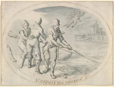 Emblem Drawing ('Hope sustains me') by Jacob Matham — digital art print download