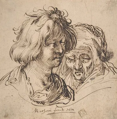Young Man and Old Woman by Jacob Matham — digital art print download