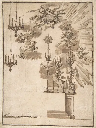 Design for an Altar for Easter Week Celebrations Decorated with Putti and Chandeliers by Jacopo Guarana, 1783 — digital art…