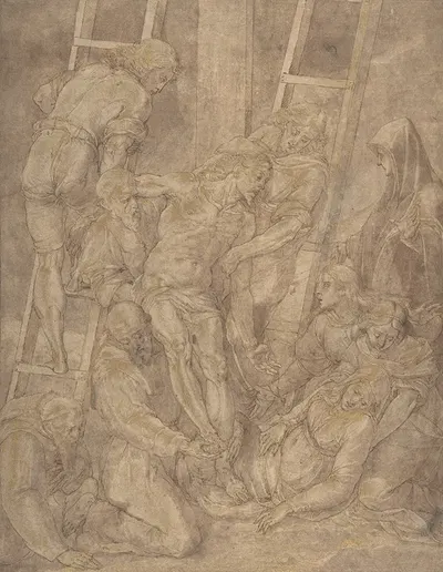The Descent from the Cross with Saint Francis and Another Friar by Якопо Лигоззи, 1619 — digital art print download