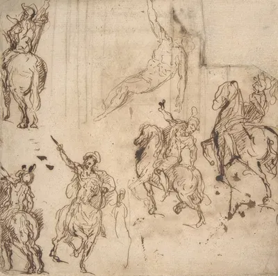 Studies of Horsemen and Study of a Figure for a Deposition by Якопо Пальма юный, 1548–1628 — digital art print download