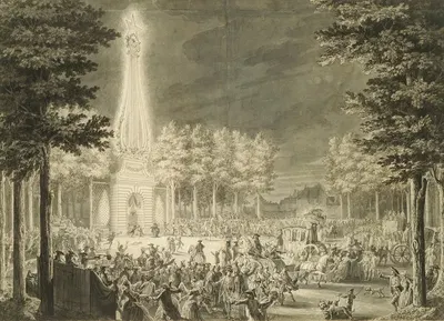 Design for the Engraving 'Réjouissances du Peuple . . . à Reims le 27 aout 1765' by Жан-Мишель Моро ле Жён, 1767 — digital…