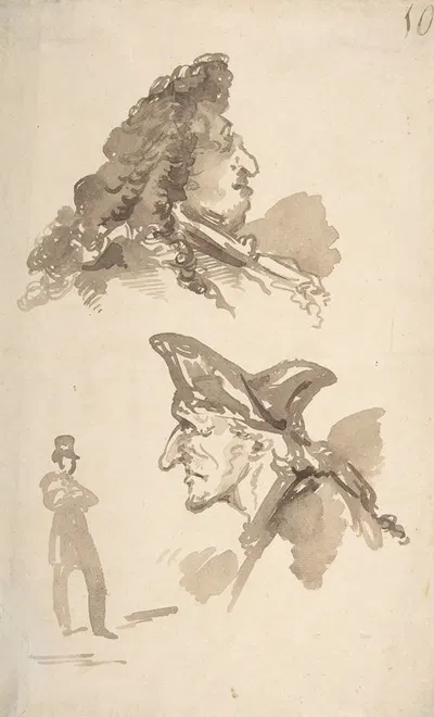Two Male Heads in Profile and Standing Man by Jean-Baptiste Isabey — digital art print download