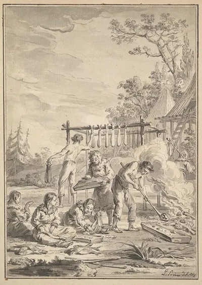 Kamchatkans Preparing Fish to be Dried by Жан-Батист Лё Пренс, 1769 — digital art print download