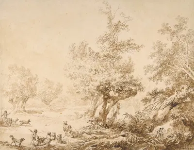 Shepherd with His Flock in a Clearing by Жан-Батист Лё Пренс, 1776 — digital art print download
