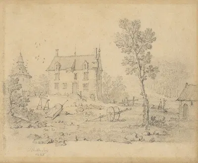Country Farmhouse by Jean-Baptiste Oudry, 1728 — digital art print download