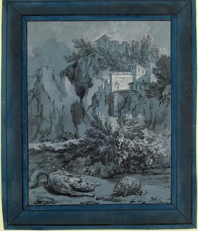 The Fox, the Flies, and the Hedgehog (La Fontaine, Fables, XII, 13) by Jean-Baptiste Oudry, 1733 — digital art print download