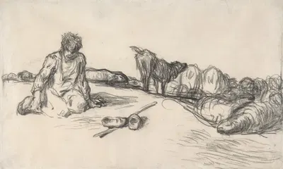 A Seated Shepherd with His Dog and Sheep by Жан-Франсуа Миле — digital art print download