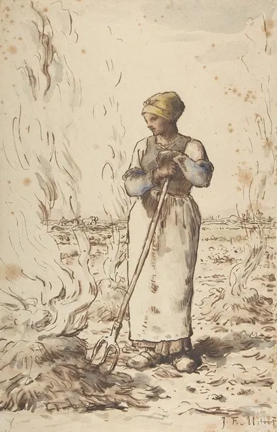 A Woman Burning Weeds by Жан-Франсуа Миле — digital art print download