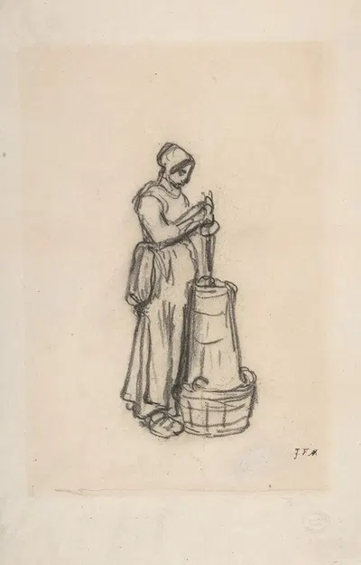 Woman with a Churn by Жан-Франсуа Миле, 1854 — digital art print download
