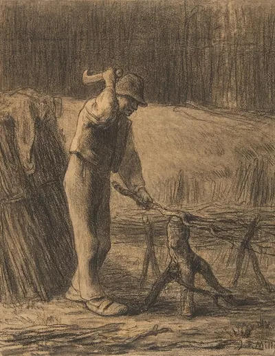 Woodcutter Trimming Faggots by Jean-François Millet — digital art print download