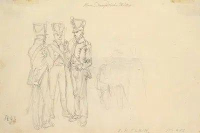 Study of Three Soldiers and Two More Figures by Иоганн Адам Кляйн, 1815 — digital art print download
