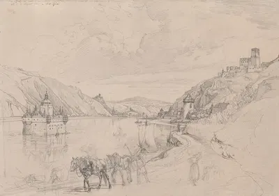 View of the Rhine with Pfalzgrafenstein Castle and Kaub Seen from the South-East by Иоганн Адам Кляйн, 1815 — digital art…